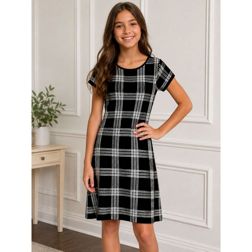 My Michelle Girls Black & White Knit Dress - Girls Size XL